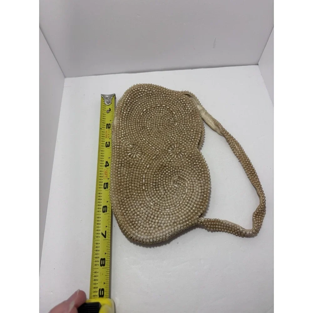 VINTAGE PEARL GOLD FULLY BEADED PURSE - CLUTCH - SHOULDER BAG - EVENING EST 1940
